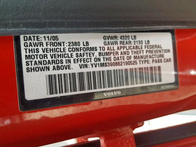 YV1MS390862190525 - 2006 VOLVO S40 2.4I RED photo 10