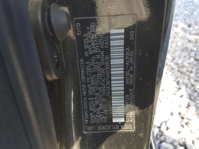 JTKDE3B74A0309530 - 2010 TOYOTA SCION TC 黑色 照片 10