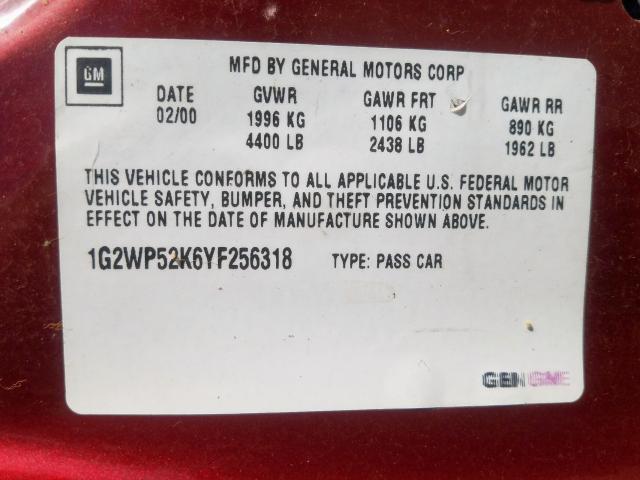 1G2WP52K6YF256318 - 2000 PONTIAC GRAND PRIX Қызыл фото 10