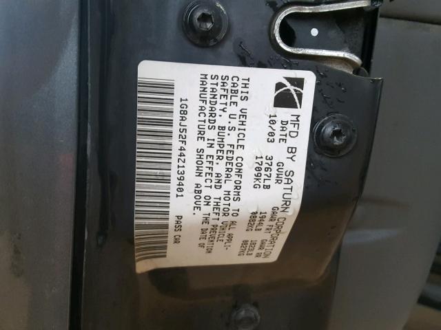 1G8AJ52F44Z139401 - 2004 SATURN ION LEVEL GRAY photo 10