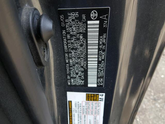 JTKDE177750039647 - 2005 TOYOTA SCION TC Boz foto 10
