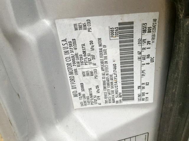 5LMEU27A4YLJ17460 - 2000 LINCOLN NAVIGATOR 银色 照片 10