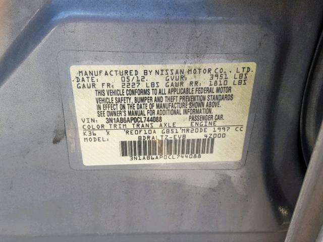 3N1AB6AP0CL744088 - 2012 NISSAN SENTRA 2.0 SILVER photo 10