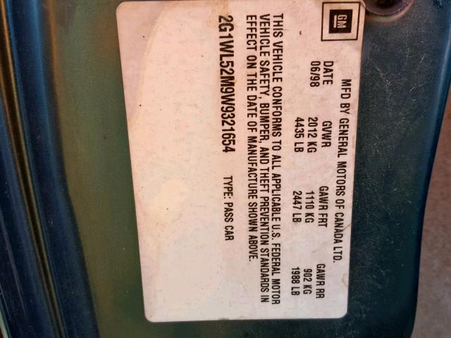 2G1WL52M9W9321654 - 1998 CHEVROLET LUMINA BAS 绿色 照片 10