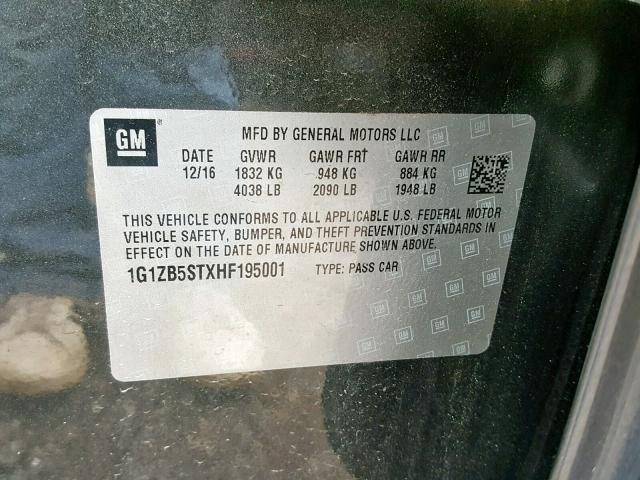 1G1ZB5STXHF195001 - 2017 CHEVROLET MALIBU LS GRAY photo 10