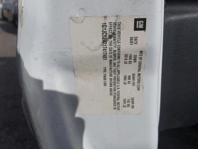 1G1JC524717417481 - 2001 CHEVROLET CAVALIER B WHITE photo 10