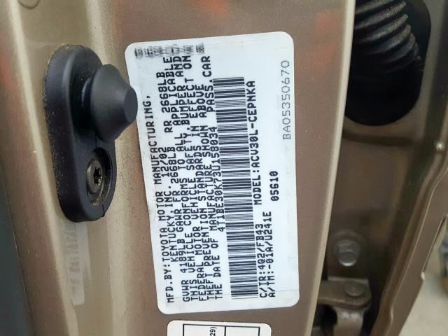 4T1BE30K73U158034 - 2003 TOYOTA CAMRY LE GOLD photo 10