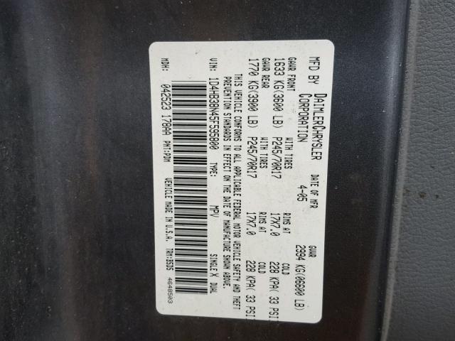 1D4HB38N45F595800 - 2005 DODGE DURANGO ST GRAY photo 10