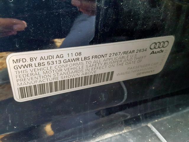 WAUSG74F99N020627 - 2009 AUDI A6 BLUE photo 10