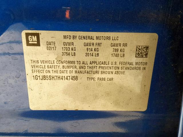 1G1JB5SH7H4147458 - 2017 CHEVROLET SONIC LS 蓝色 照片 10