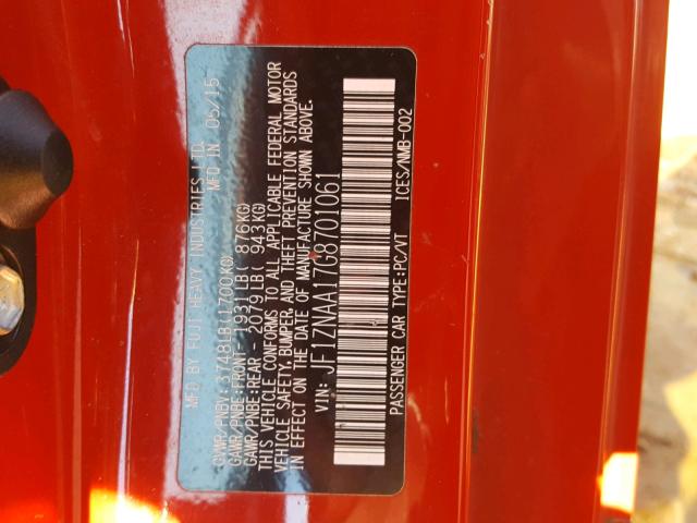 JF1ZNAA17G8701061 - 2016 TOYOTA SCION FR-S RED photo 10