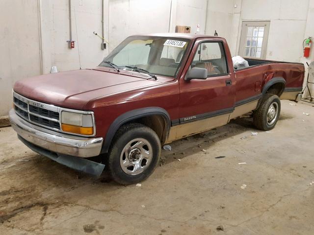 1B7FL26X4PS164187 - 1993 DODGE DAKOTA BURGUNDY photo 2