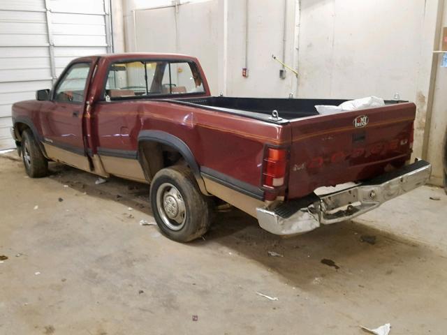 1B7FL26X4PS164187 - 1993 DODGE DAKOTA BURGUNDY photo 3