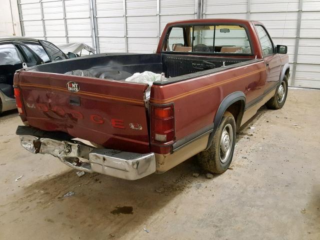 1B7FL26X4PS164187 - 1993 DODGE DAKOTA BURGUNDY photo 4