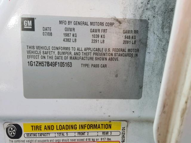 1G1ZH57B49F105163 - 2009 CHEVROLET MALIBU 1LT WHITE photo 10