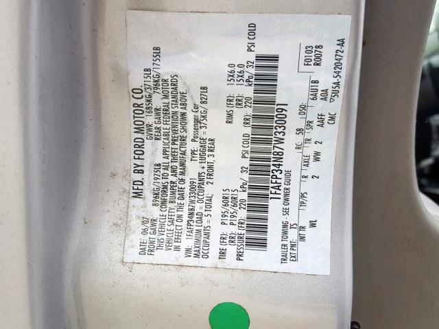 1FAFP34N87W330091 - 2007 FORD FOCUS ZX4 SILVER photo 10