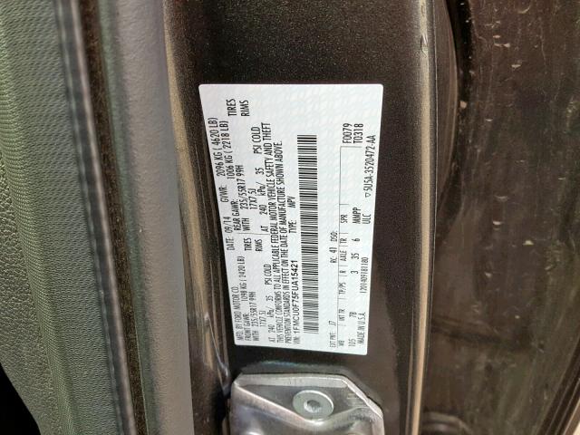 1FMCU0F75FUA15421 - 2015 FORD ESCAPE S GRAY photo 10