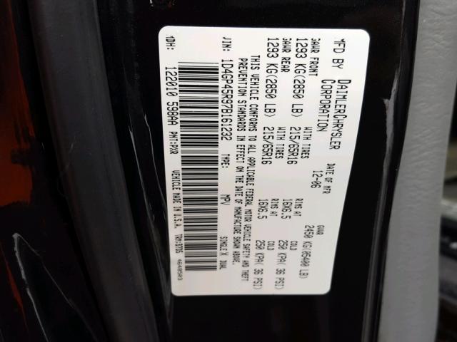 1D4GP45R97B161232 - 2007 DODGE CARAVAN SX BLACK photo 10