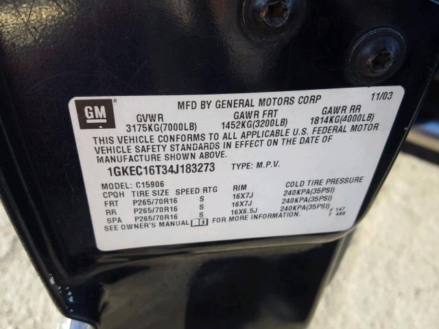 1GKEC16T34J183273 - 2004 GMC YUKON XL C BLUE photo 10