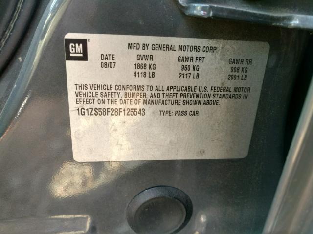 1G1ZS58F28F125543 - 2008 CHEVROLET MALIBU LS ნაცრისფერი ფოტო 10