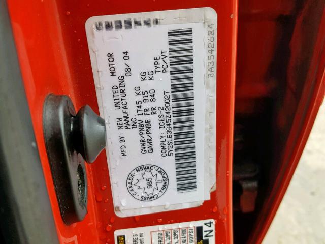 5Y2SL63845Z420027 - 2005 PONTIAC VIBE RED photo 10