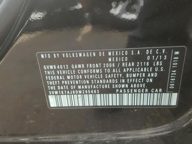 3VW1K7AJ8DM265683 - 2013 VOLKSWAGEN JETTA BASE 黑色 照片 10