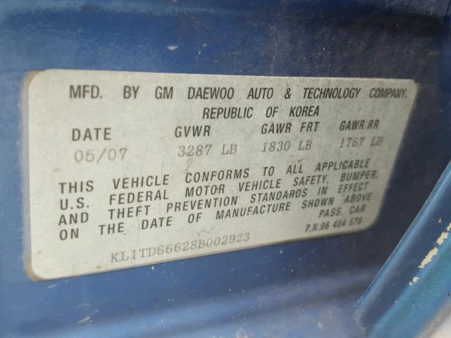 KL1TD66628B002923 - 2008 CHEVROLET AVEO BASE Mavi foto 10