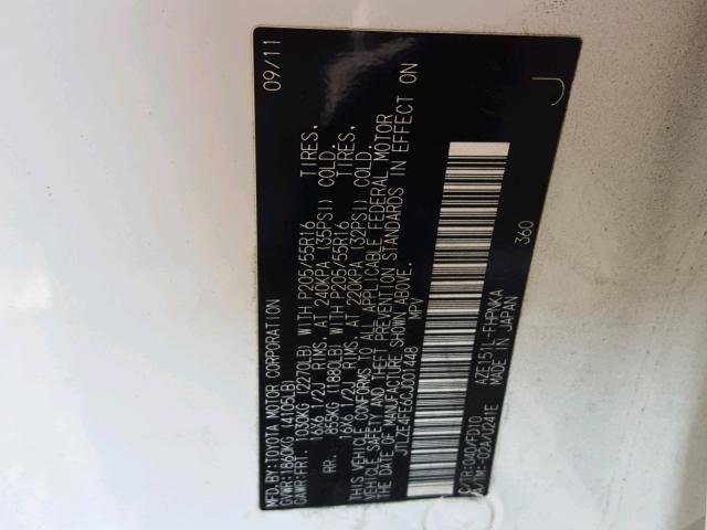 JTLZE4FE6CJ001448 - 2012 TOYOTA SCION XB 白色 照片 10