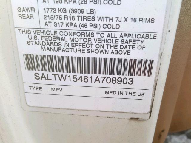 SALTW15461A708903 - 2001 LAND ROVER DISCOVERY WHITE photo 10