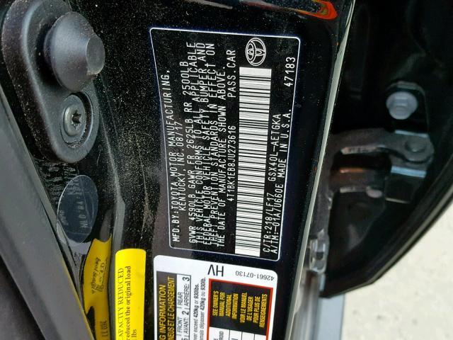 4T1BK1EB8JU273616 - 2018 TOYOTA AVALON XLE BLACK photo 10