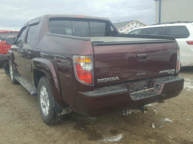 2HJYK165X7H518947 - 2007 HONDA RIDGELINE MAROON photo 3