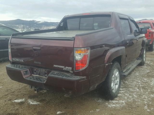 2HJYK165X7H518947 - 2007 HONDA RIDGELINE MAROON photo 4