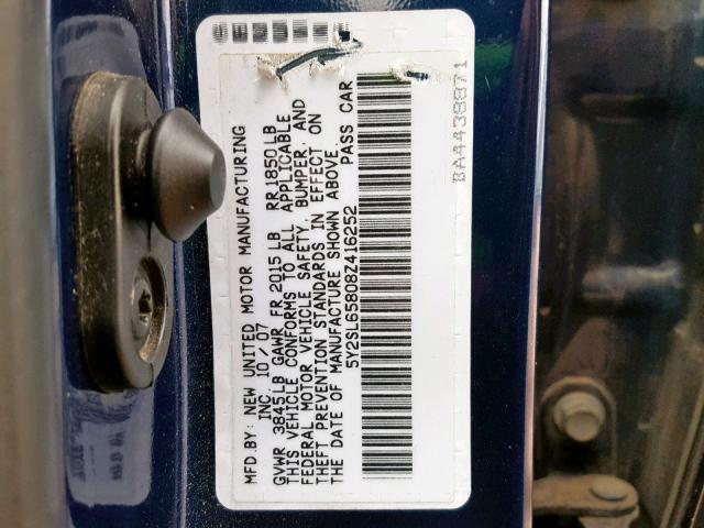 5Y2SL65808Z416252 - 2008 PONTIAC VIBE BLUE photo 10