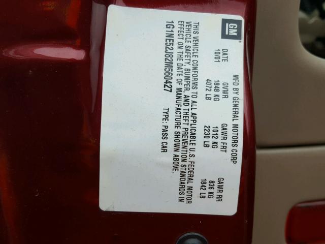 1G1NE52J82M560427 - 2002 CHEVROLET MALIBU LS 勃艮第红 照片 10