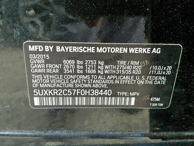 5UXKR2C57F0H38440 - 2015 BMW X5 SDRIVE3 BLACK photo 10