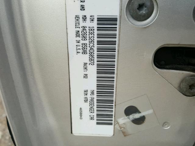 1B3ES26C54D605872 - 2004 DODGE NEON BASE SILVER photo 10