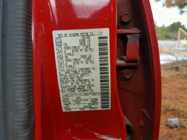 1N6ED27Y1YC397923 - 2000 NISSAN FRONTIER C RED photo 10