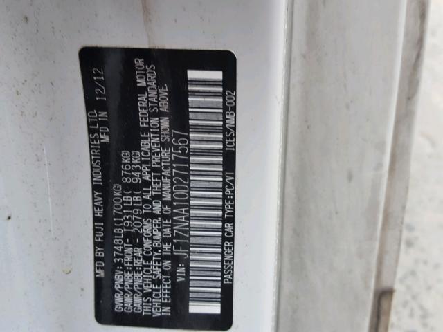 JF1ZNAA10D2717567 - 2013 TOYOTA SCION FR-S WHITE photo 10