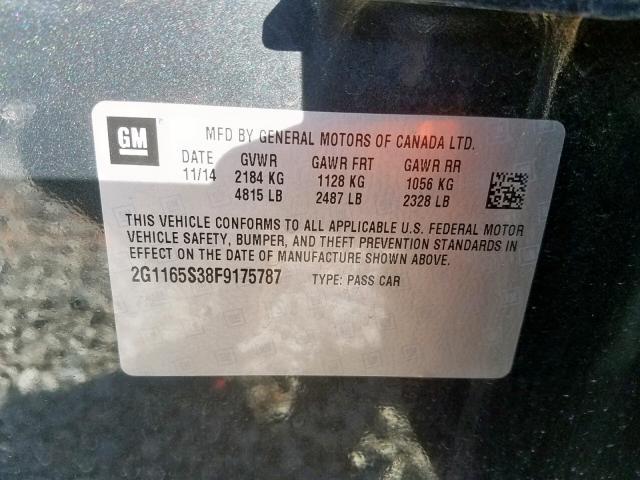 2G1165S38F9175787 - 2015 CHEVROLET IMPALA LTZ GRAY photo 10