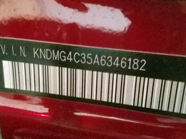 KNDMG4C35A6346182 - 2010 KIA SEDONA LX RED photo 10