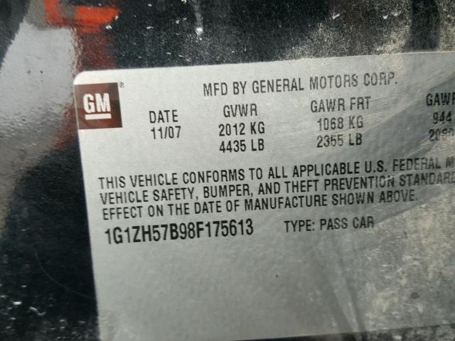 1G1ZH57B98F175613 - 2008 CHEVROLET MALIBU 1LT BLACK photo 10