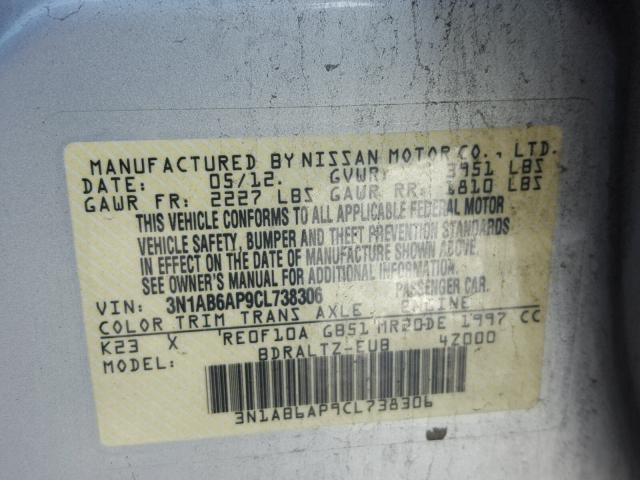 3N1AB6AP9CL738306 - 2012 NISSAN SENTRA 2.0 GRAY photo 10