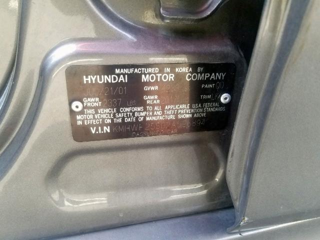 KMHWF25S02A526894 - 2002 HYUNDAI SONATA GL GRAY photo 10