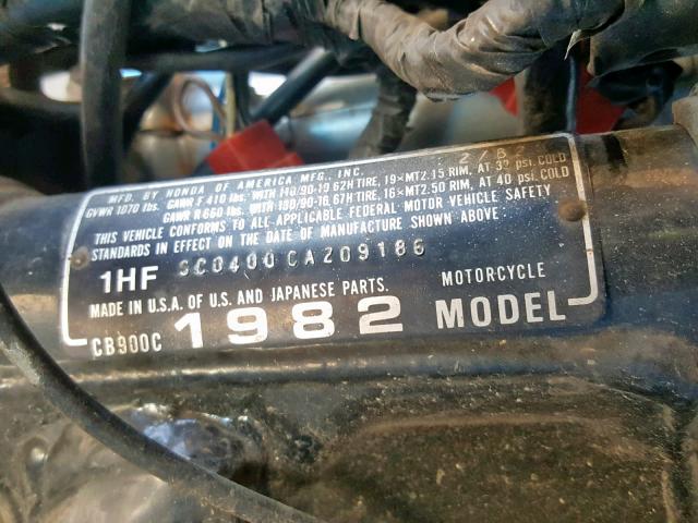 1HFSC0400CA209186 - 1982 HONDA CB900 C GRAY photo 10