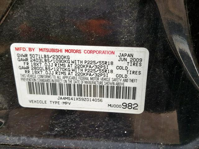 JA4MS41X59Z014056 - 2009 MITSUBISHI OUTLANDER BLACK photo 10