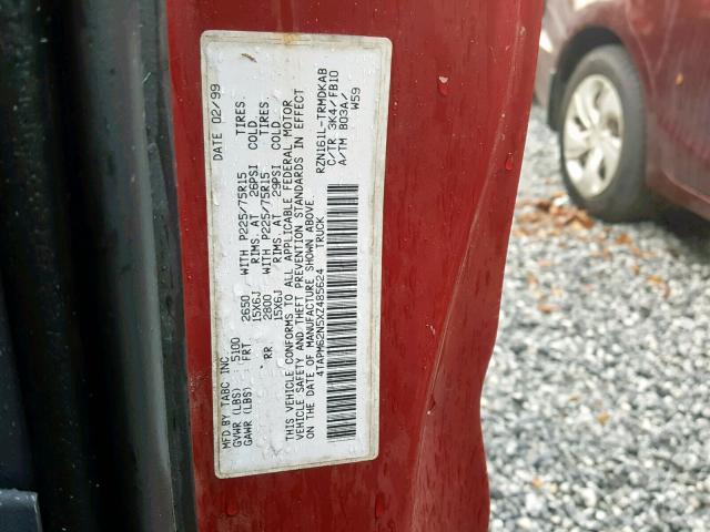 4TAPM62N5XZ485624 - 1999 TOYOTA TACOMA RED photo 10
