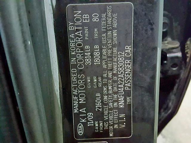 KNAFU4A22A5830812 - 2010 KIA FORTE EX BLACK photo 10