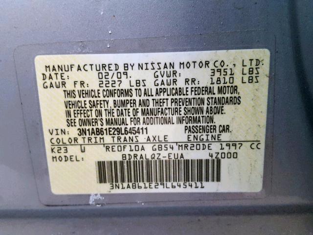 3N1AB61E29L645411 - 2009 NISSAN SENTRA 2.0 GRAY photo 10