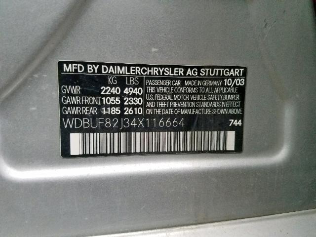 WDBUF82J34X116664 - 2004 MERCEDES-BENZ E 320 4MAT SILVER photo 10