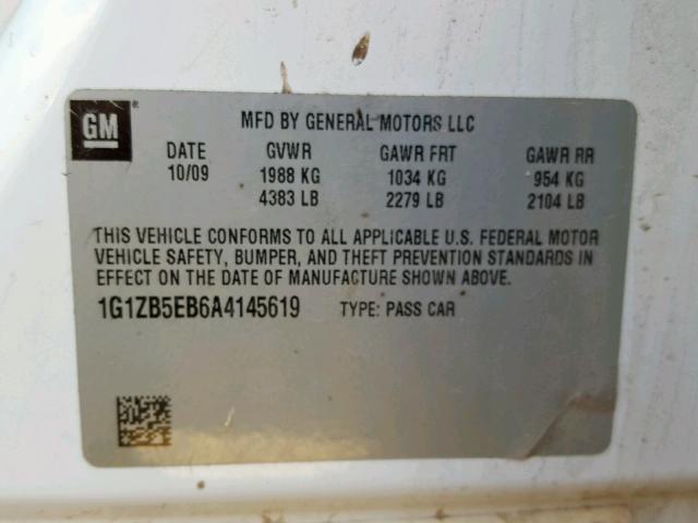 1G1ZB5EB6A4145619 - 2010 CHEVROLET MALIBU LS თეთრი ფოტო 10